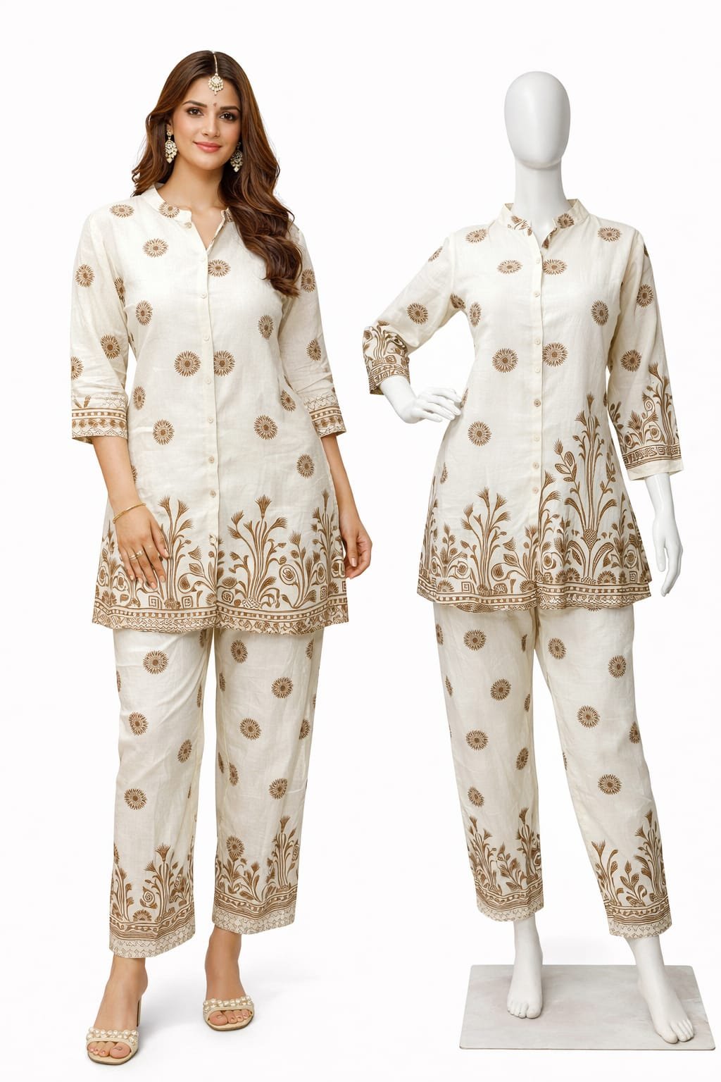 Ivory and gold print kurta set
