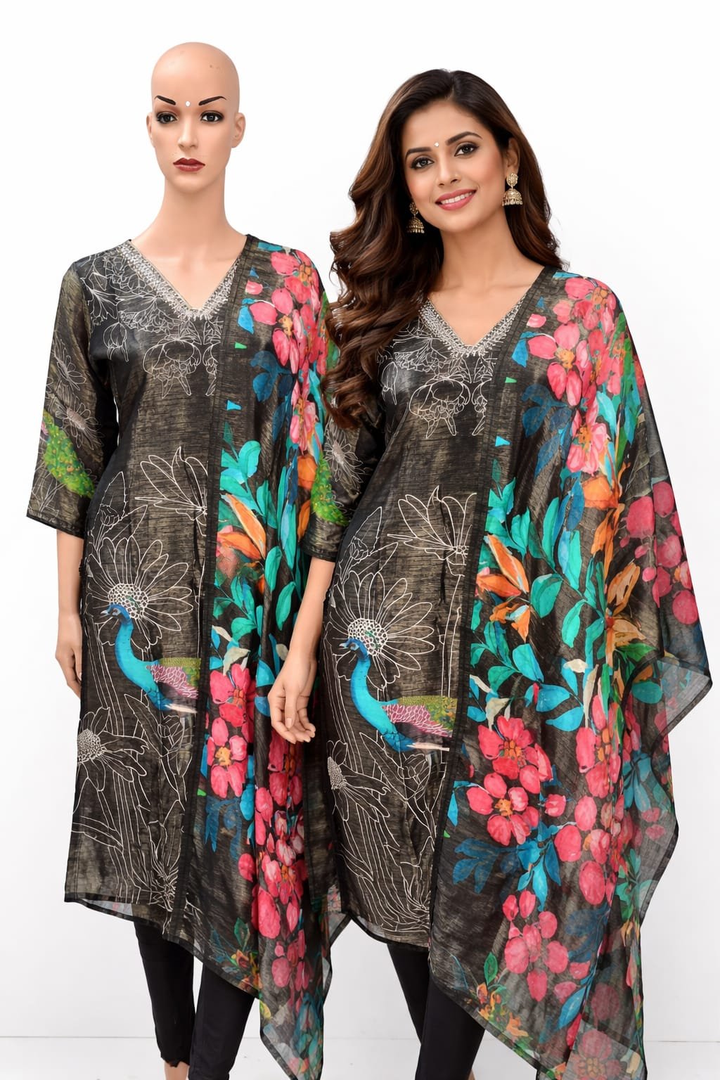 Peacock floral kurta set