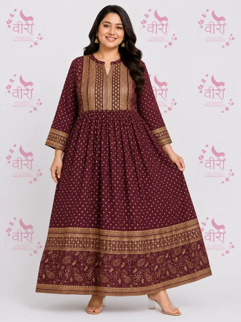 Anarkali Dresses — Border-print flared dress