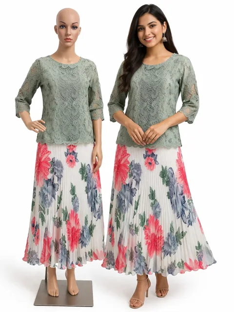 Skirt & Tops — Patterned top and floral skirt look